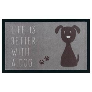 Teppich Boss Fußmatte »Fußmatte Life is better dog, , rechteckig, Höhe 6 mm, In/- Outdoor geeignet, Hund Motiv, Schriftzug, 3D Optik, Robust, Pflegeleicht, Kurzflor, grau«,