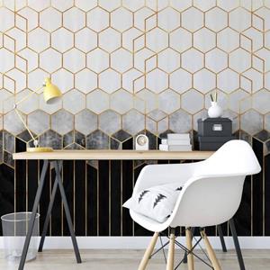 K&L WALL ART Fototapete »Große Fototapete XXL Art Deco Vliestapete Hexagon Schwarz Gold Vintage«, Wohnzimmer Wandschutz modern