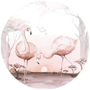 K&L WALL ART Fototapete »Fototapete Kvilis Flamingos Sonnenuntergang Vliestapete Rund Vögel Tapete«, Flamingopaar Tapete