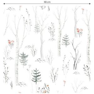 K&L WALL ART Mustertapete »Kinder Schlafzimmer Waldtiere Natur Vliestapete Aquarell Birkenwald«, Bäume Tapete