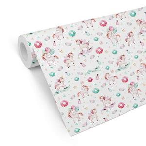 K&L WALL ART Mustertapete »Kinderzimmer Vliestapete Baby Einhorn Donut bunte Mustertapete Mädchen«, Einhorngeburtstag Tapete