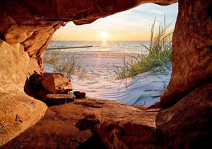 Wallarena Fototapete »3D EFFEKT Strand Höhle Meer Nordsee Grotte Panorama Natur Landschaft Vlies Tapete für Wohnzimmer oder Schlafzimmer Vliestapete Wandtapete Motivtapete«, Glat