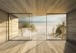 Wallarena Fototapete »3D EFFEKT Strand Meer Sand Panorama Natur Landschaft Fenster Vlies Tapete für Wohnzimmer oder Schlafzimmer Vliestapete Wandtapete Motivtapete«, Glatt, 3D-Optik, 