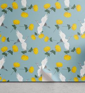 Abakuhaus Vinyltapete »selbstklebendes Wohnzimmer Küchenakzent«, Gelber Vogel Kräne und Blumen
