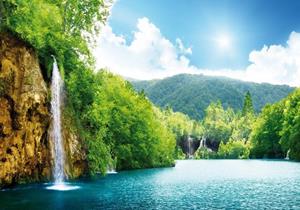 Wallarena Fototapete »Wasserfall Landschaft Wald See Natur Vlies Tapete für Wohnzimmer oder Schlafzimmer Vliestapete Wandtapete Motivtapete«, Glatt, Wasserfall, Vliestapete inklusive 