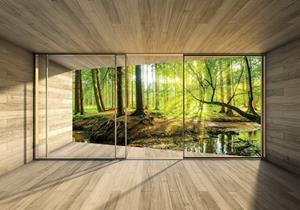 Wallarena Fototapete »3D EFFEKT Wald Sonne Terrasse Panorama Natur Landschaft Fenster Vlies Tapete für Wohnzimmer oder Schlafzimmer Vliestapete Wandtapete Motivtapete«, Glatt, 3D-Opti