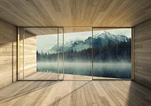 Wallarena Fototapete »3D EFFEKT Wald Terrasse Berge Panorama Natur Landschaft Fenster Vlies Tapete für Wohnzimmer oder Schlafzimmer Vliestapete Wandtapete Motivtapete«, Glatt, 3D-Opti