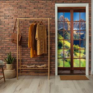 Wallarena Türtapete »Selbstklebend Fenster Wald Berge Landschaft Natur 3D Effekt Türposter Türfolie Türaufkleber Fototapete für Tür, 91x211 cm«, Glatt, 3D-Opt