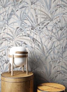 Newroom Vliestapete, Grau Tapete Tropisch Dschungel - Dschungeltapete Blau Creme Floral Modern Palme Blätter für Wohnzimmer Schlafzimmer Küche