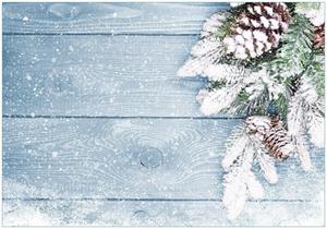 Wallario Vliestapete »Verschneite Tannenzweige auf Holz - Winterdekoration«, Seidenmatte Oberfläche, hochwertiger Digitaldruck, in verschiedenen Größen erhältlich