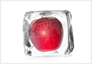 Wallario Vliestapete »Roter Apfel in Eiswürfel - Eiskaltes Obst«, Seidenmatte Oberfläche, hochwertiger Digitaldruck, in verschiedenen Größen erhältlich