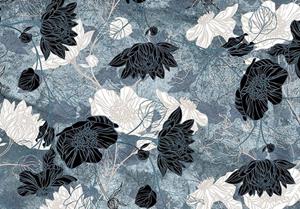 Welt der Träume Fototapete »Vliesfototapete Blumen Schwarz - Weiß - Blau B 312cm x H 219cm«, glatt