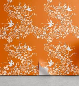 Abakuhaus Vinyltapete »selbstklebendes Wohnzimmer Küchenakzent«, Orange Japanische Baum-Vogel-Kunst