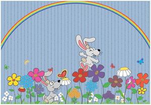 Wallario Vliestapete »Süße Hasen unter einem Regenbogen«, Seidenmatte Oberfläche, hochwertiger Digitaldruck, in verschiedenen Größen erhältlich