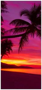 Wallario Türtapete »Abendrot unter Palmen - pinker Himmel am Strand«, glatt, ohne Struktur