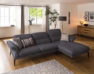 W.Schillig Ecksofa sherry, German Design Award 2018, mit Kopfstützenverstellung, Winkelfüße in Schwarz pulverbeschichtet, Breite 300 cm