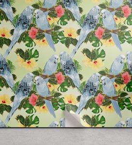 Abakuhaus Vinyltapete »selbstklebendes Wohnzimmer Küchenakzent«, Hibiskus Vögel Zusammensetzung Blätter