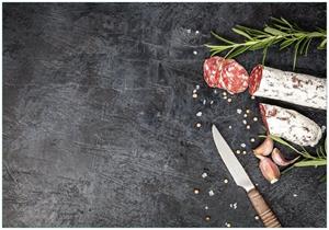 Wallario Vliestapete »Salami, Rosmarin und Knoblauch«, Seidenmatte Oberfläche, hochwertiger Digitaldruck, in verschiedenen Größen erhältlich