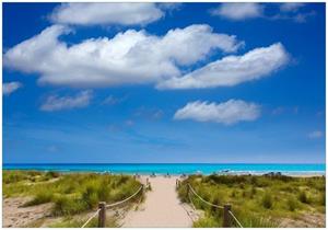Wallario Vliestapete »Sandweg zum blauen Meer mit blauem Himmel«, Seidenmatte Oberfläche, hochwertiger Digitaldruck, in verschiedenen Größen erhältlich