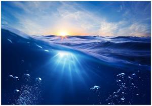 Wallario Vliestapete »Wellen im Meer bei Sonnenuntergang«, Seidenmatte Oberfläche, hochwertiger Digitaldruck, in verschiedenen Größen erhältlich