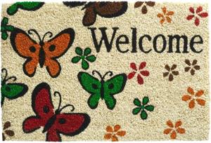 Matches21 HOME & HOBBY Fußmatte »Fußmatte Kokos Indoor bunt Schmetterlinge Blumen & Welcome 40x60 cm«, , rechteckig, Höhe 15 mm
