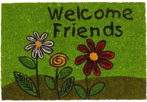 Matches21 HOME & HOBBY Fußmatte »Fußmatte Kokos Indoor grün bunte Blumen & Welcome Friends 40x60 cm«, , rechteckig, Höhe 15 mm