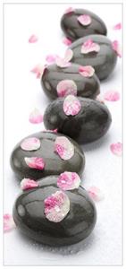 Wallario Türtapete »Dunkle Steine mit Blütenblättern«, glatt, ohne Struktur