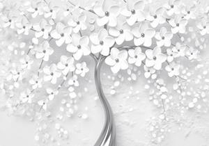 Wallarena Fototapete »3D EFFEKT Blumen Baum Silber Abstrakt Moderne Vlies Tapete für Wohnzimmer oder Schlafzimmer Vliestapete Wandtapete Motivtapete«, Glatt, 3D-Optik, Vliestapete ink