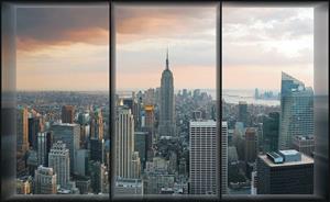 Wallarena Fototapete »3D EFFEKT Fenster New York Stadt Panorama Ausblick Vlies Tapete für Wohnzimmer oder Schlafzimmer Vliestapete Wandtapete Motivtapete«, Glatt, 3D-Optik, Vliestapet