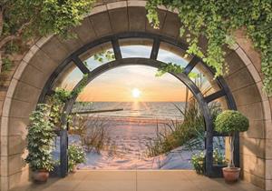 Wallarena Fototapete »3D EFFEKT Fenster Strand Meer Palmen Natur Landschaft Vlies Tapete für Wohnzimmer oder Schlafzimmer Vliestapete Wandtapete Motivtapete«, Glatt, 3D-Optik, Vliesta