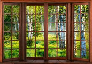 Wallarena Fototapete »3D EFFEKT Fenster Wald Birken Birkenwald Natur Landschaft Vlies Tapete für Wohnzimmer oder Schlafzimmer Vliestapete Wandtapete Motivtapete«, Glatt, 3D-Optik, Vli