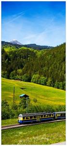 Wallario Türtapete »Eisenbahn in einer Sommerlandschaft in der Schweiz«, glatt, ohne Struktur