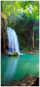 Wallario Türtapete »Wasserfall im Wald am See Idylle in Thailand«, glatt, ohne Struktur