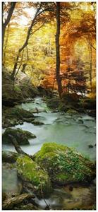 Wallario Türtapete »Wasserfall mit moosbedeckten Steinen im Herbstwald«, glatt, ohne Struktur