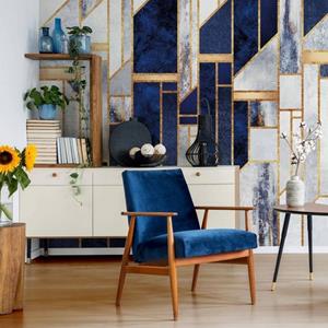 K&L WALL ART Fototapete »Große Fototapete XXL Art Deco Vliestapete geometrisch Gold Blau Vintage«, Wohnzimmer Wandschutz modern