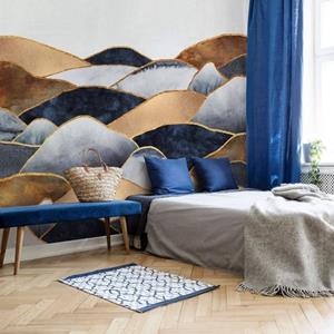 K&L WALL ART Fototapete »Große Fototapete XXL Art Deco Vliestapete Gold Natur Berge Hügel abstrakt«, Wohnzimmer Wandschutz modern