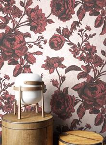 Newroom Vliestapete, Rosa Tapete Floral Blumen - Blumentapete Rot Romantisch Modern Rosen Beton für Wohnzimmer Schlafzimmer Flur