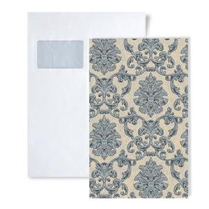 Edem Vliestapete »S-6001-90«, leicht glänzend, ornamental, Barock-Style, (1 Musterblatt, ca. A5-A4), beige, blau-grün, grau