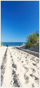 Wallario Türtapete »Auf dem Sandweg zum Strand - Blauer Himmel über dem Meer«, glatt, ohne Struktur