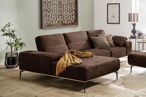 W.Schillig Ecksofa run, mit elegantem Holzsockel, Füße in Schwarz pulverbeschichtet, Breite 319 cm