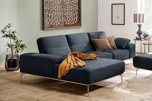 W.Schillig Ecksofa run, mit elegantem Holzsockel, Füße in Chrom glänzend, Breite 299 cm