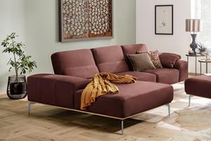 W.Schillig Ecksofa run, mit elegantem Holzsockel, Füße in Chrom glänzend, Breite 299 cm