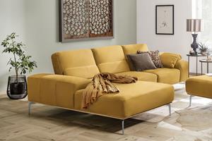 W.Schillig Ecksofa run, mit elegantem Holzsockel, Füße in Chrom glänzend, Breite 299 cm