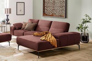 W.Schillig Ecksofa run, mit elegantem Holzsockel, Füße in Schwarz pulverbeschichtet, Breite 299 cm