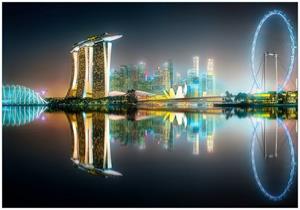 Wallario Vliestapete »Singapur bei Nacht«, Seidenmatte Oberfläche, hochwertiger Digitaldruck, in verschiedenen Größen erhältlich