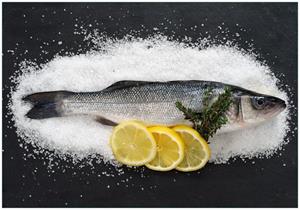 Wallario Vliestapete »Fischmenü - Frischer Fisch auf Salz mit Zitronen«, Seidenmatte Oberfläche, hochwertiger Digitaldruck, in verschiedenen Größen erhältlich
