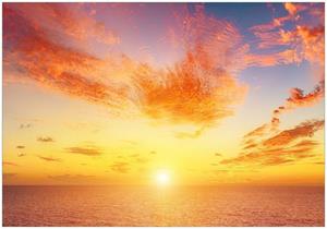 Wallario Vliestapete »Sonnenuntergang über dem Meer - rote Wolken und blauer Himmel«, Seidenmatte Oberfläche, hochwertiger Digitaldruck, in verschiedenen Größen erh&au