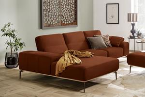 W.Schillig Ecksofa run, mit elegantem Holzsockel, Füße in Bronze pulverbeschichtet, Breite 299 cm