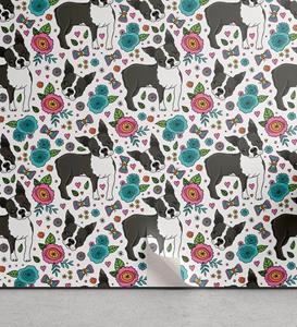 Abakuhaus Vinyltapete »selbstklebendes Wohnzimmer Küchenakzent«, Hunde Boston Terrier und Blumen