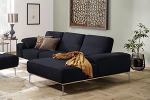 W.Schillig Ecksofa run, mit elegantem Holzsockel, Füße in Chrom glänzend, Breite 299 cm